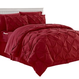 Elegant Comfort Cozy and Soft 8-Piece Bed-in-a-Bag All Season Comforter Set, Includes 4pc Smart Sheet Set, Bed Skirt, Comforter, Matching Pillowcases and Shams, Pintuck Design, Twin/Twin XL, Burgundy
