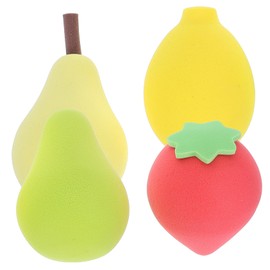 OHPHCALL 4pcs Cute Fruit Makeup Sponges Dual-use Cosmetic Sponges for Liquid and Powder Foundation for Women Pear Avocado Strawberry and Lemon Shapes
