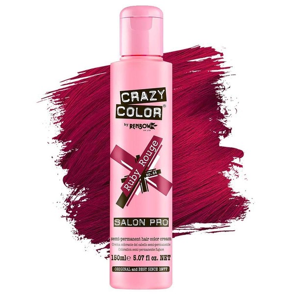 Crazy Color Hair Dye - Vegan and Cruelty-Free Semi Permanent Hair Color - Temporary Dye for Pre-lightened or Blonde Hair - No Peroxide or Developer Required (RUBY ROUGE)