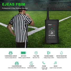 EJEAS FBIM Professional Referee Bluetooth Intercom Headset, 4-Way 1500M Referee Communication System with Noise Reduction/Waterproof/850mAh/Armband for Football and Handball Sports (1PC)