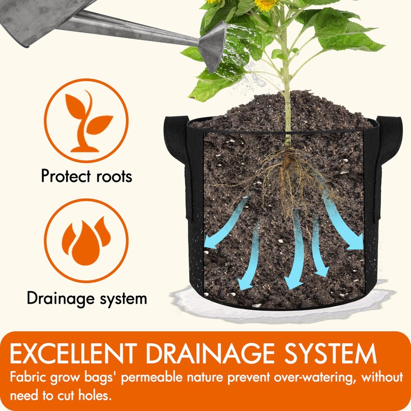 Gardzen 10-Pack 20 Gallon Grow Bags, 300G Thickened Fabric Grow