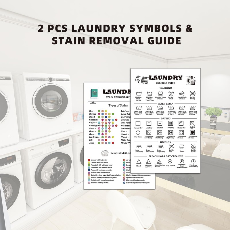 Noare Laundry Symbols Sign & Stain Removal Guide Magnet Cheat
