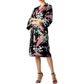 iB-iP Damen Pfauen Pflaumenblüten Modestil Japanische Kimono Midi Robe, Größe: 36, Schwarz