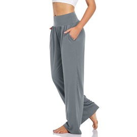 UEU Women's Comfy High Waist Ankle Yoga Pants Casual Loose Fit Studio Sweatpants Lounge Pjs Pajamas Sweat Pants with Pockets(Mid Gray, S)