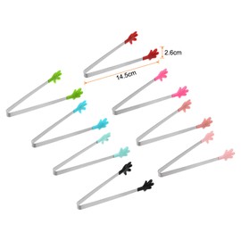 HARFINGTON Mini Food Tongs 5.7" Hand Shape Stainless Steel with Silicon Tips Small Cooking Tongs Kitchen Food Tongs Serving Tongs for Cooking Grilling BBQ Barbecue Kitchen, 8 Colors