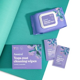 ASUTRA Yoga Mat Cleaning Wipes (Lovely Lavender), 4 Pouches (30 Wipes Each) - No Slippery Residue, Deep-Cleansing for Fitness Gear & Gym Equipment