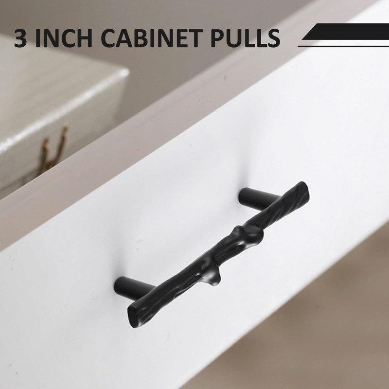Huyfoig 3 Inch Cabinet Pulls, Black Tree Branch Cabinet Handles,