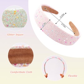 Tihebax Headbands for Girls Women, 6Pcs 1.2" Wide Glitter Headbands Women Girls Sparkly Rainbow Pink Green Hairbands Hair Accessories for Teens & Adults Party, Back to School, Daily Outfits