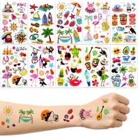 LOMIMOS 138pcs Hawaiian Luau Themed Temporary Tattoo,Tropical Summer Beach Pool Party Sticker for Kid Adult (10 Sheets)