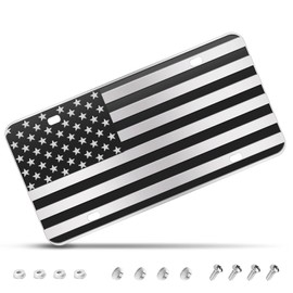 WYHCauto American Flag License Plate, Black Front Flag License Plates with 4 Holes,Novelty Vintage Aluminum Metal 3D Embossed US License Plate with Screws Caps, 6 * 12 inches