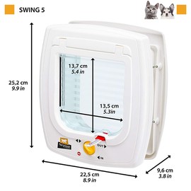 Ferplast Cat Flap, Dog Flap, Door for Cats and Small Dogs SWING 5, Four-way Controllable Entry and Exit, Anti-draught System, Universal Installation, Partial Tunnel, White