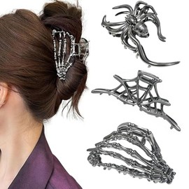 FloralGrace Set of 3 Large Metal Spider Web Hair Claw Clips for Women and Girls with Thick Long Hair, Non-slip Skeleton Hair Barrette Hairband Styling Accessories