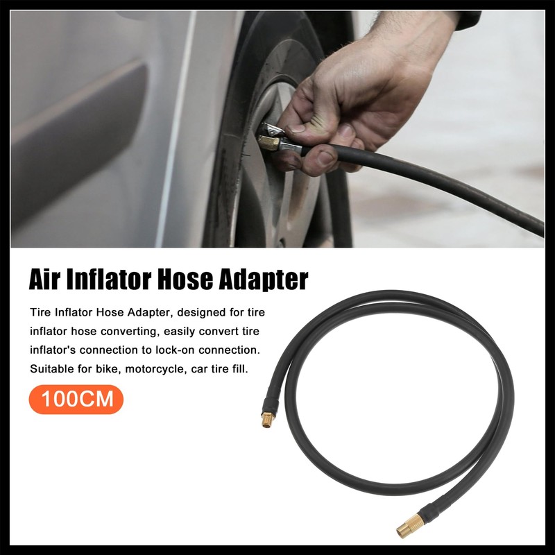 Hihaha 100cm Car Tire Inflator Extension Hose Adapter Black Copper