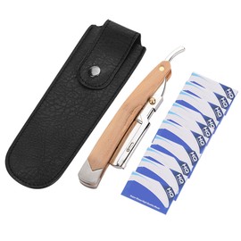 Retro Wood Handle   10pcs Blade Head Shaving Razor Folding Shaver Male Face Cleansing Care Tool