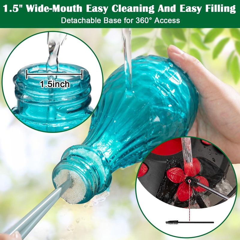 Jarkyfine Blown Glass Hummingbird Feeder, Blue, 20 oz
