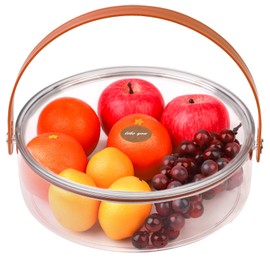 RAMFIYN Clear Round Snack Tray with Lid and Handle Travel Charcuterie Container for Camping Picnic Portable Snackle Box for Candy Fruits Nuts