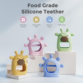 Momcozy Baby Teether Toys | Baby Teething Toys | Baby Teething Relief | Food Grade Silicone Teether Baby Toys | Baby Teether 0-6 Months | Teething Toy 6-12 Months | Baby Essential | Green and Pink