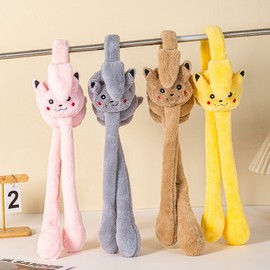 Pikachu Parent-Child Interactive Earmuffs - New Winter Warm, Cold-Proof with Cute Moving Ears Free Size/Yellow 3ea