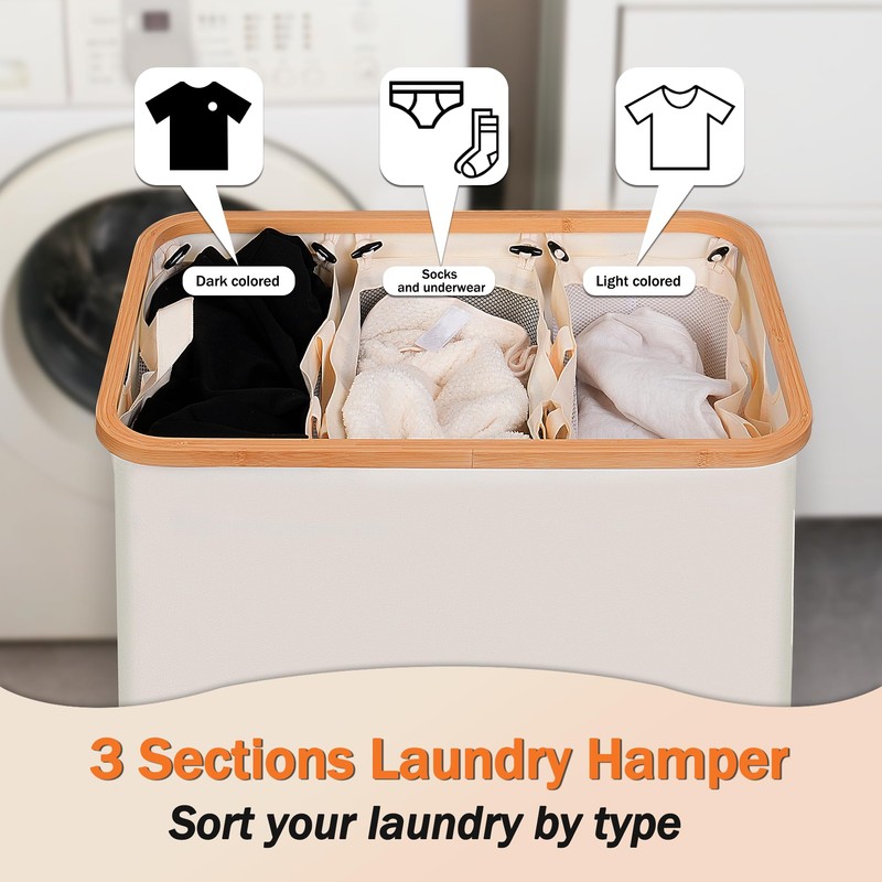 efluky Laundry Hamper with Lid, Trio Laundry Hamper with 3