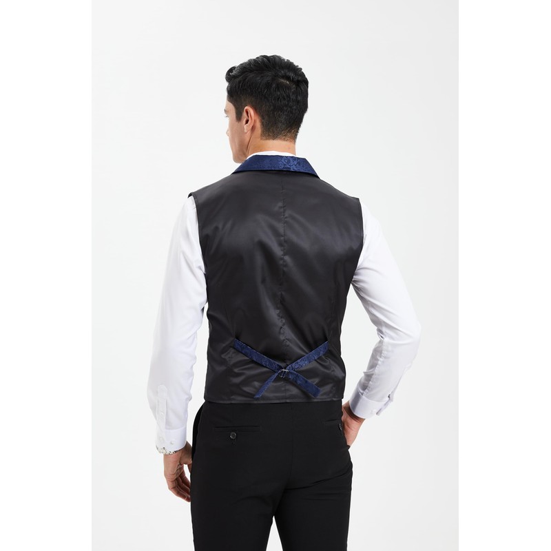 HISDERN Vests for Men Blue Victorian Men's Suit Vest Paisley