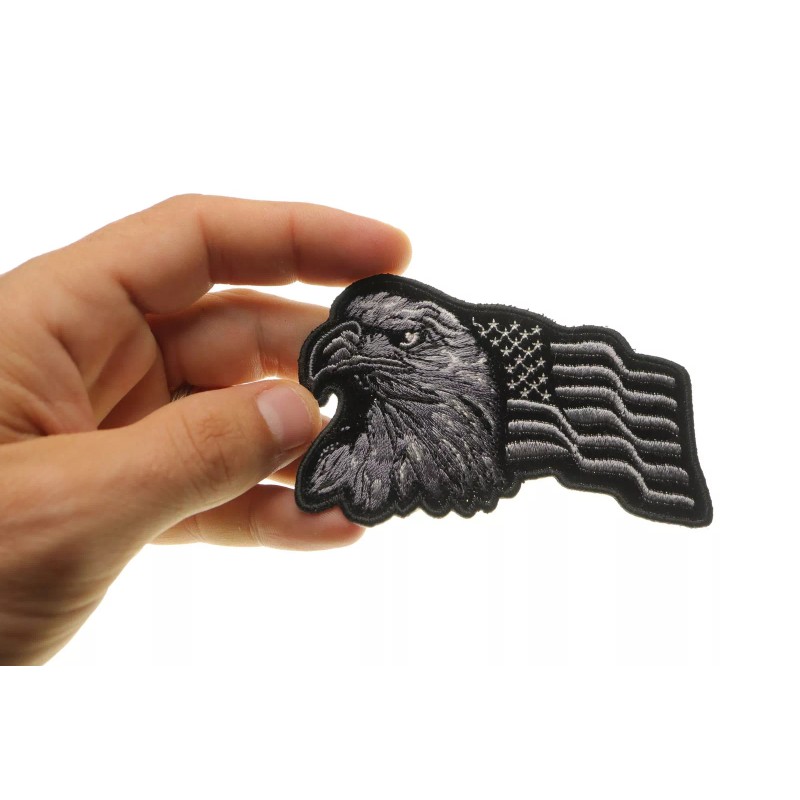 Ivamis Eagle With Waving Flag Black Silver Patriotic Iron on