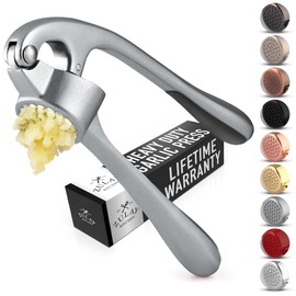 Zulay Kitchen Premium Garlic Press - Durable Garlic Masher with Soft, Easy to Squeeze Handle - Garlic Mincer Tool - Sturdy Easy to Clean Garlic Crusher (Slate Gray)