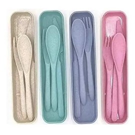 Gadget Cocina Cubiertos Portatiles Ecologicos Con Estuche De Fibra Trigo