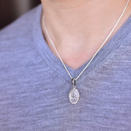 Truelements Silver 925 Miraculous Medal Saint Christopher Necklace, Saint Christopher's Miraculous Medal Pendant, Black, Zirconia (TESV-0274), Sterling Silver, Zirconia