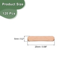 uxcell 120 Pcs Wooden Dowel Pins 5x25mm(0.2x0.98) Fluted Beveled Ends Wood Dowel Pegs Dried Hardwood for Woodworking Furniture Shelf