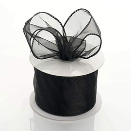 2.5 inch Wide x 10 Yards Wired Sheer Organza (SRBd) Ribbon - Wedding Favors Bows (Black)