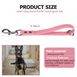 Short Dog Leash - 9 Inch Dogs Lead Grab Tab Heavy Duty Waterproof PVC Dog Training Traffic Leashes for Safety Control Behavior Correction Hiking Backup & All Breeds(Light Pink, 9'')