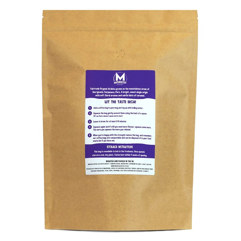 Moreish Coffee Bags - Organic Peruvian Fairtrade (50 Single Origin