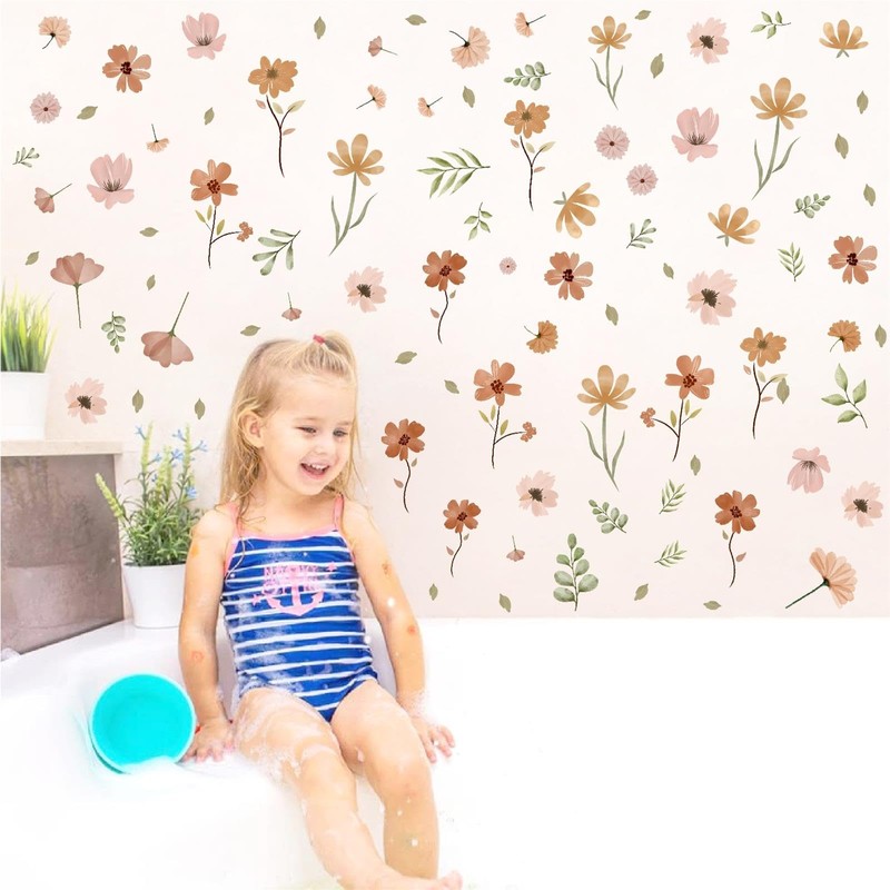 Small Boho Flowers Wall Sticker Cute Floral Leaf Wall Decal