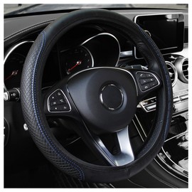 Car Steering Wheel Cover,Anti Slip Leather Steering Wheel Cover for Car Decorations & Protections,15 Inch Universal Wheel Cover Car Accessories Interior for Men/Women (Black+Blue)