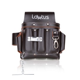 LAUTUS Top/Full Grain Leather Tool Pouch Bag | Electrician/Contractor, Electric Bag | 10 Pockets | 100% Leather Dark Brown