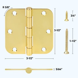 TICONN 30-Pack 3.5 Inch Door Hinges with 5/8" Radius Corner, 3-1/2 x 3-1/2 Inch Iron Bifold Residential Doors Hardware (5/8" Radius Corner, Polished Brass, 30 Pack)