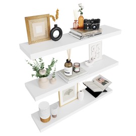 Colima Floating Shelves for Wall White Wood Wall Shelf for Bedroom, 36 Inch Wall Mounted Floating Shelves for Bathroom Living Room Kitchen Office, 1.3" Thick Floating Book Shelves for Wall, Set of 3