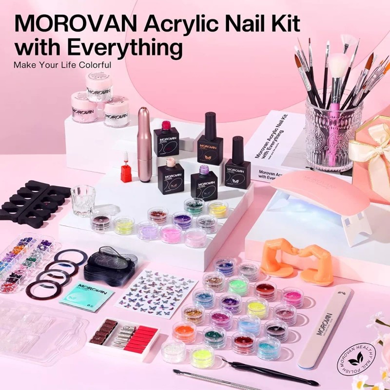 Morovan Decoracion Uñas Kit Completo Mini Lampara Esmaltes Brochas