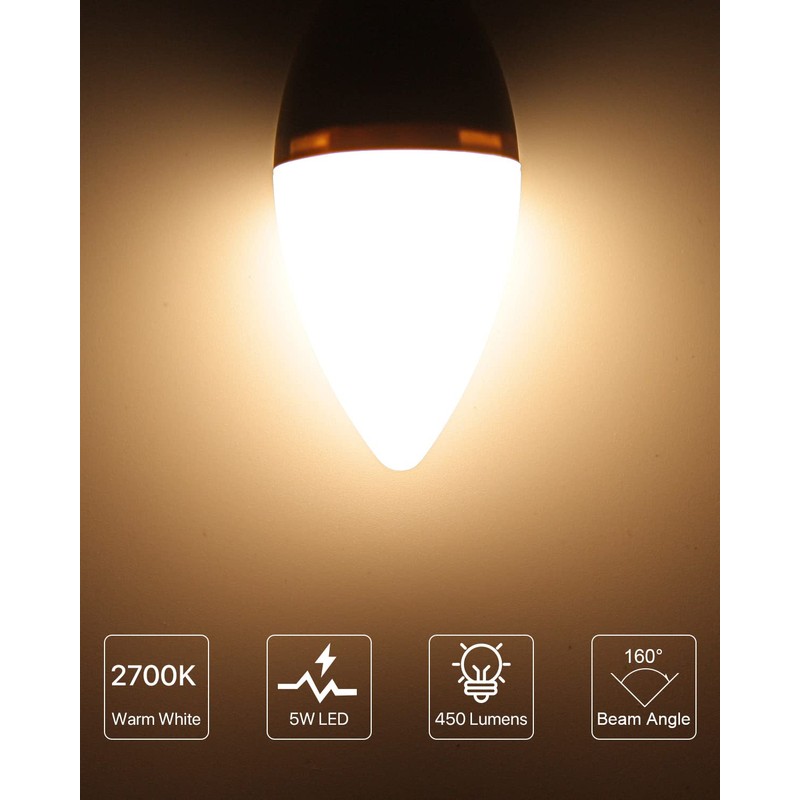 LUTW E12 B11 Candelabra LED Light Bulbs, 40W Eqv, 2700K,