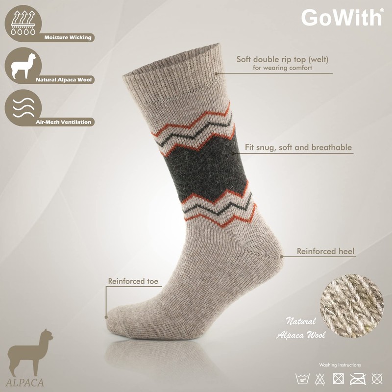 GoWith 2 Pairs Alpaca Wool Socks for Men and Women,