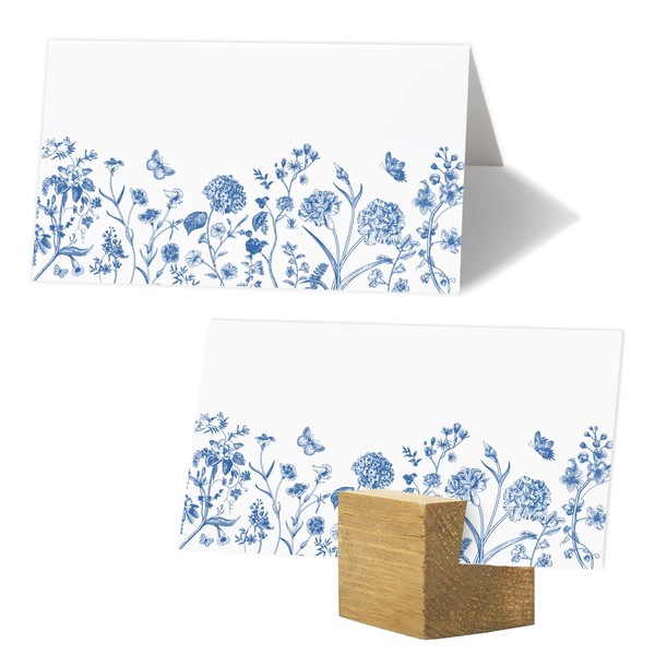 Whaline 100Pcs Blue Floral Place Cards 3.5 x 2 Inch