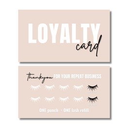 Eyelash Extension Loyalty Card, 10-Punch Reward System, Black and Pink Neon Design, 55 cards, full color high gloss front and back (Tan)