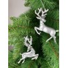 Set of 2 Deer Hanging Silver Christmas Tree Decorations Antique