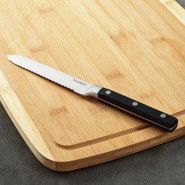 Berghoff DiNA Gene Stainless Steel Serrated Utility Knife 5in with Triple Rivets Sharp Blade for Cutting Slicing Peeling Fruit Vegetable Carving Fish Tough Skin