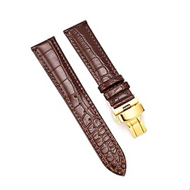DISMAY Watch Band Strap Genuine Leather Alligator Patterned (20mm, Brown & Gold Butterfly Buckle)