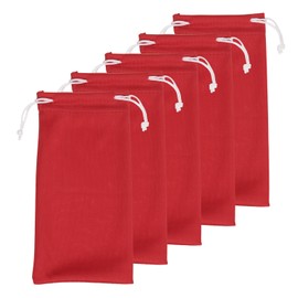 sourcing map 5pcs Eyeglass Pouch Microfiber Sunglasses Storage Bag Portable Drawstring Pouch for Phone Glasses Jewellery, Red