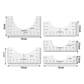 Jagowa 5 Pcs T-Shirt Ruler Guide Alignment Tool T-Shirt Guide Ruler Round Neck Calibration Tool Sewing PVC Ruler Transparent T-Shirt Alignment Tool Ruler