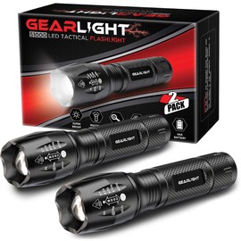 GearLight LED Flashlight Pack -2 Bright, Zoomable Tactical Flashlights with High Lumens and 5 Modes for Emergency and Outdoor Use -Camping Accessories -S1000