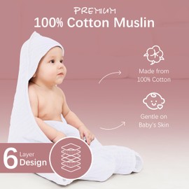 MOON PARK 2 Pack Muslin Hooded Baby Bath Towels for Newborns, Infants, Toddlers - 100% Cotton - Large 32x32Inch Size - Highly Absorbent and Essential, White and Brown