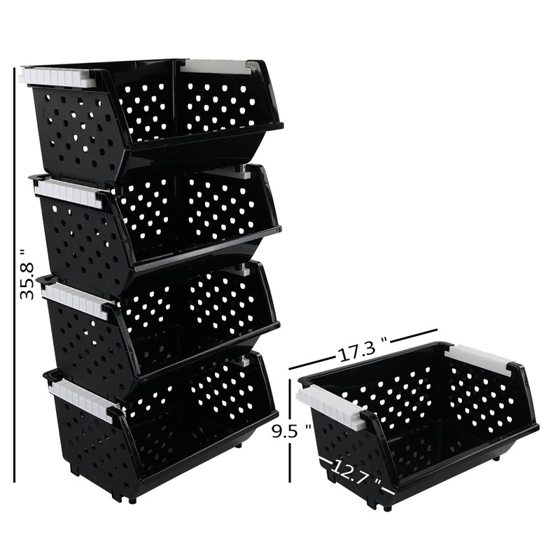 Wekioger 4 Pack Plastic Stackable Storage Baskets, Large Stacking Organizer